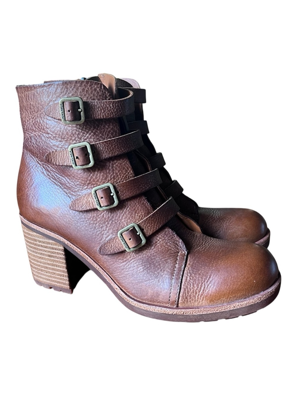 Kork-Ease Dee Brown Full Grain Leather Multi Buckle Moto Ankle Boots Size 8 - Picture 2 of 12